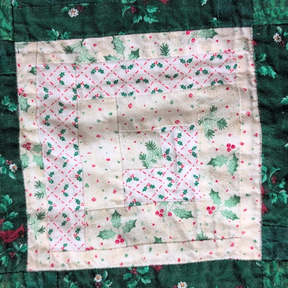 Handmade Festive Green and Red Christmas Holiday Quilted Table Topper Runner - Picture 2 of 6